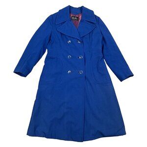 VTG Fox Weis Philadelphia Trench Coat Womens Medium Blue Double Breasted